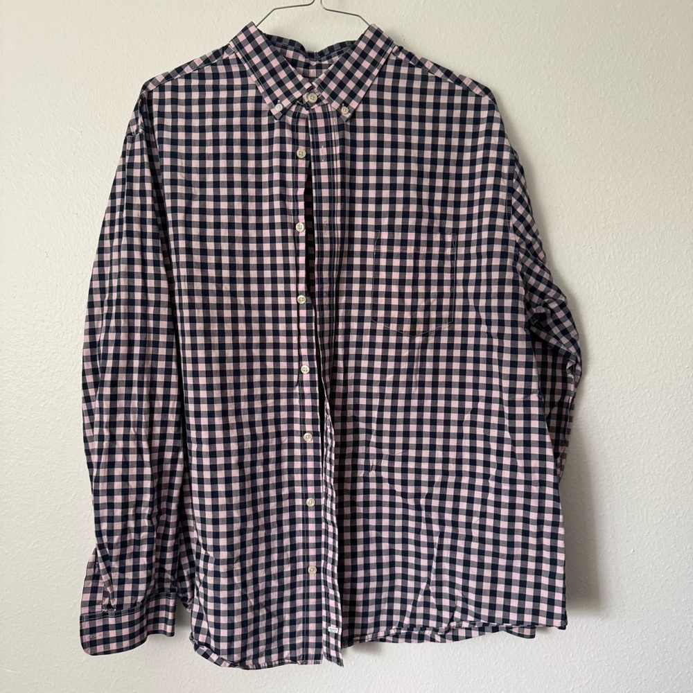 Merona Men’s Long Sleeve Button-Down Shirt XXL Navy & Pink Gingham $15